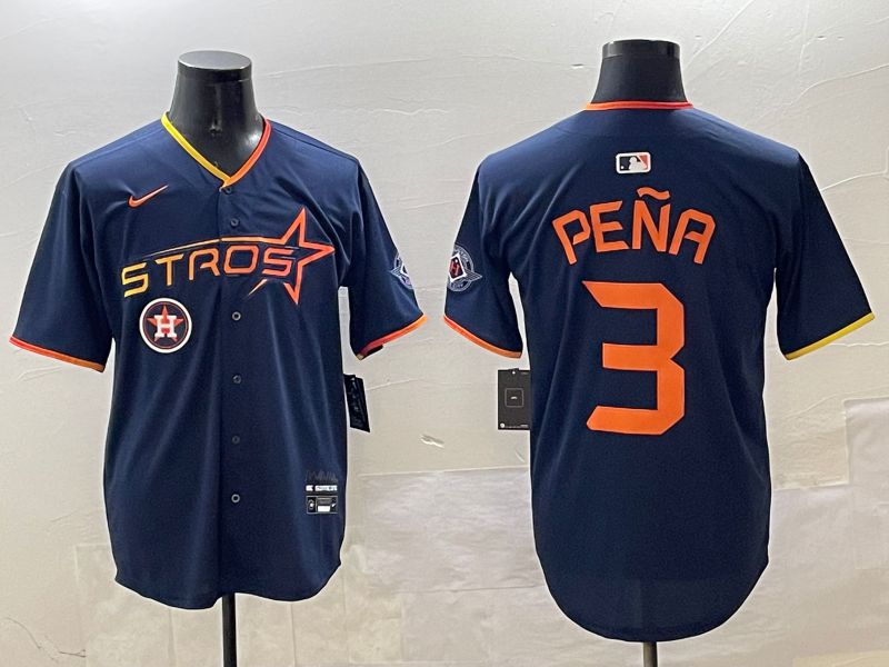 Men Houston Astros #3 Pena Drak Blue Three generations Joint Name 2025 Nike MLB Jersey style 10